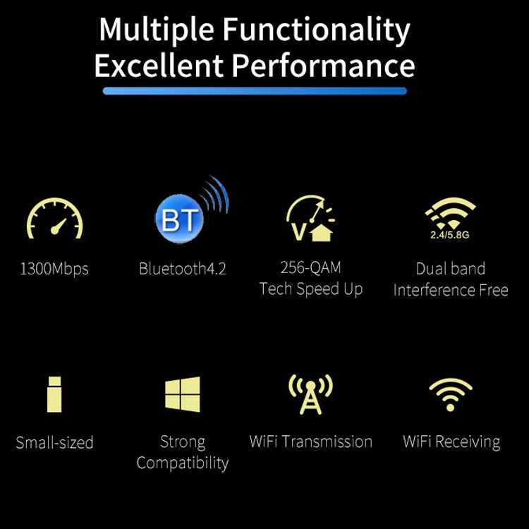 COMFAST CF-727B 1300Mbps Dual Frequency Gigabit USB Desktop Transmitter Receiver Portable Bluetooth V4.2 + WiFi Wireless Network Card COMFAST CF-727B 1300Mbps Dual Frequency Gigabit USB Desktop Transmitter Receiver Portable Bluetooth V4.2 + WiFi Wireless Network Card